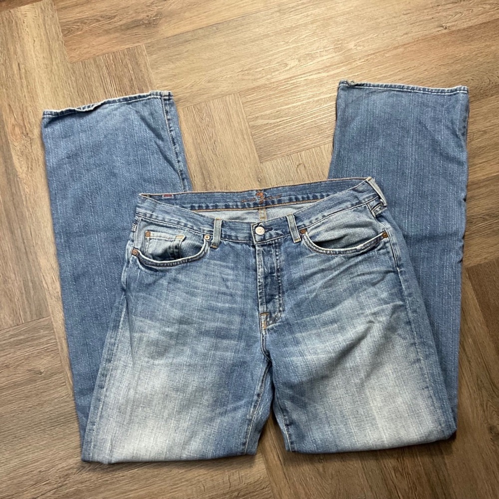 Y2K 7 For All Mankind Relaxed Straight Leg Jeans Mens 34 Light Wash Blue Classic